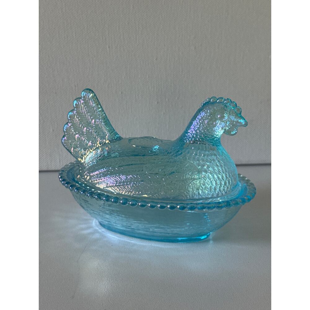 Aqua Blue Carnival Hen On Nest Original Rose's Closet, Small Indiana Style